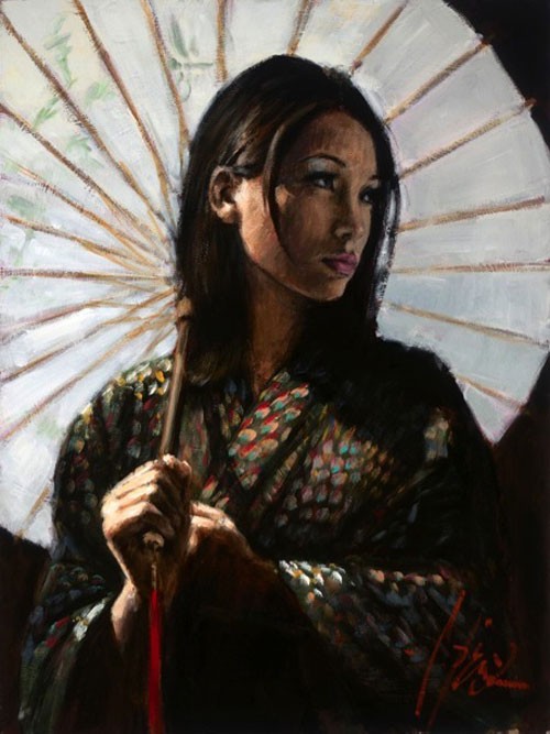 Fabian Perez michiko with white umbrella